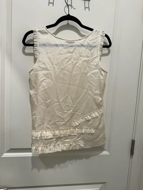 J.Crew ivory white ruffle-trimmed tank top silk 100% size s - Picture 5 of 6
